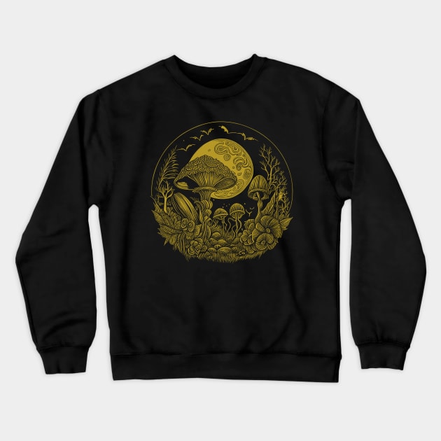 Cottagecore Moon, Mushrooms, Plants and Trees Crewneck Sweatshirt by Apocatnipse Meow